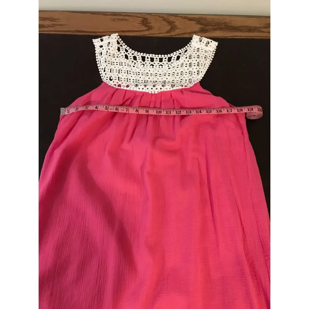 Lilly Pulitzer Sydney Crinkle Dress Daquiri Pink Crochet Neck Size 12 - Picture 6 of 13